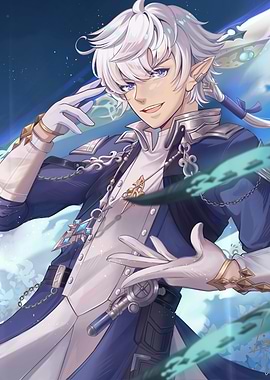 Anime Elf Character with White Hair