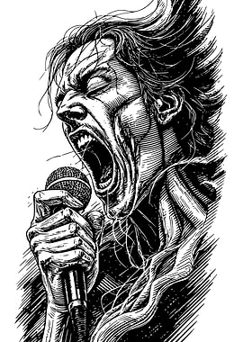 Singer with Microphone Black and White