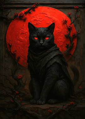 Black Cat with Red Moon