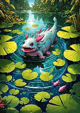 Axolotl in Lily Pond
