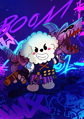 Cartoon Dog Warrior with Mechanical Shark