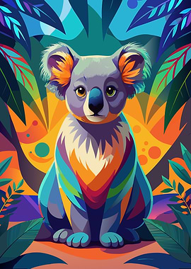 Colorful Koala in Jungle Illustration