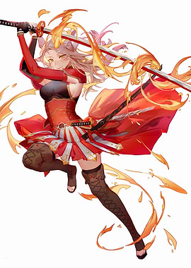 Anime Girl with Katana and Fire