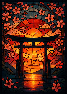 Stained Glass Torii Gate Sunset