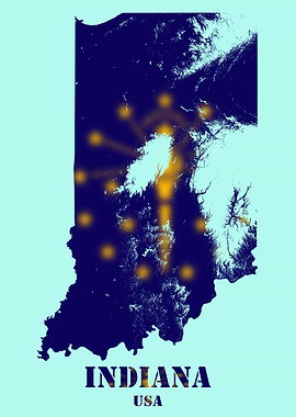 Indiana USA State Topographic Contour Relief Map blending terrain features into its emblematic colorful flag