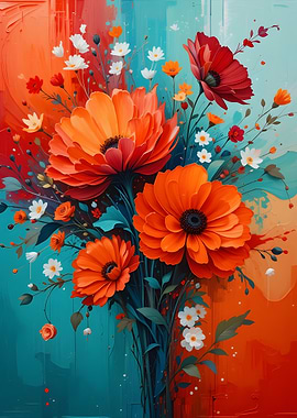 Floral Arrangement with Orange and Red Flowers