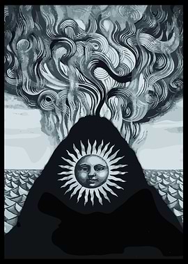 Volcano Sun Face Illustration