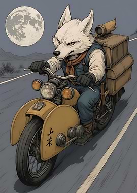 Abstract Fantasy #122 - Anthropomorphic Wolf on Motorcycle