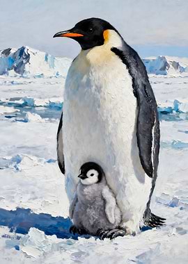 Penguin and Chick Painting