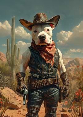 Bull Terrier Cowboy Dog in the Desert | Wild West Dog Art