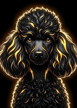 Elegant Black Poodle with Golden Accents