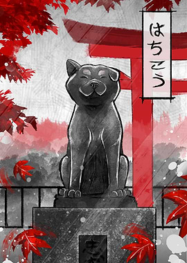 Hachiko Statue with Torii Gate