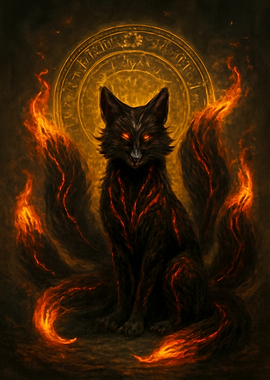 Nine-tailed Fox with Fiery Aura