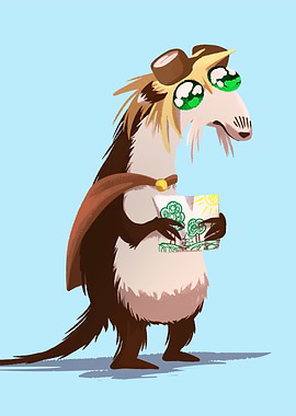 Cartoon Opossum with Drawing and Cape