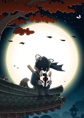 Ninja Fox on Rooftop with Mask