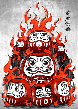 Daruma Dolls in Flames