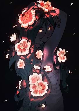 Floral Woman with Glowing Eyes