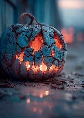 Cracked Halloween Pumpkin with Candlelight
