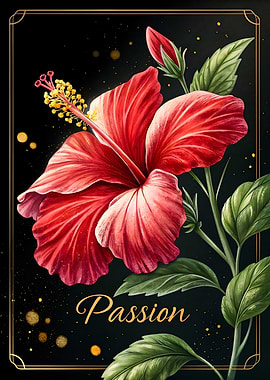 Hibiscus Flower Blooms Passion in Elegant Golden Frame