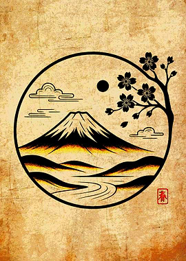 Mount Fuji and Cherry Blossoms Art