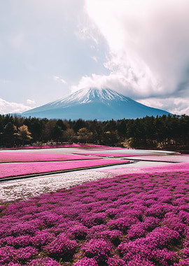 Mount Fuji and Pink Moss Phlox