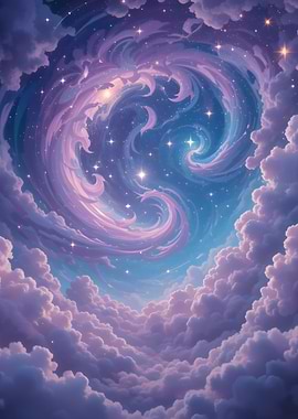 Dreamy Sky with Clouds and Stars