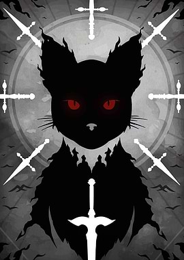 Black Cat with Swords Illustration