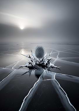 Frozen Thistle on Cracked Ice
