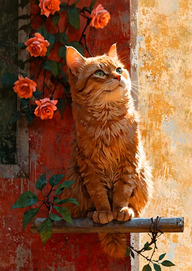 Ginger Cat with Roses