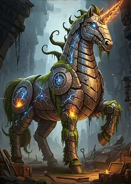 Stone Unicorn Glowing Horn