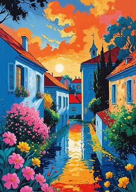 Provencal Village at Sunset