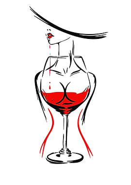 Wine Glass Woman Silhouette Illustration