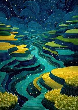 Terraced Fields at Night