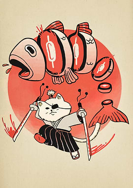 Samurai Cat and Sushi Fish