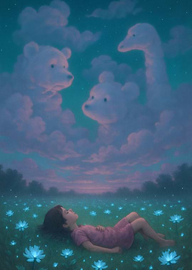 Dreamy girl in flower field