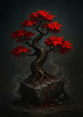 Red Maple Bonsai on Stone Pedestal