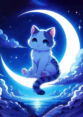 Cute Cat on the Moon