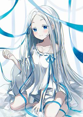 Anime Girl with White Hair and Ribbons