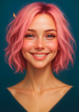 Smiling Woman with Pink Hair Portrait