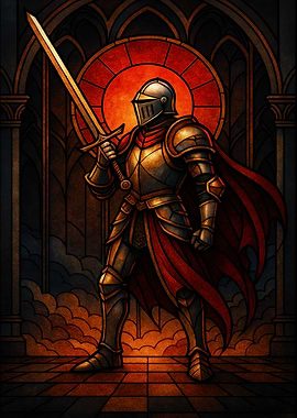 Stained Glass Knight with Sword