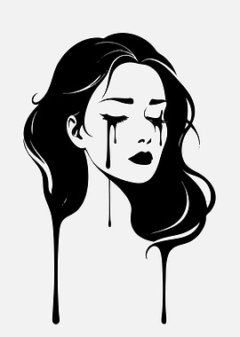 Crying Woman Black and White Art