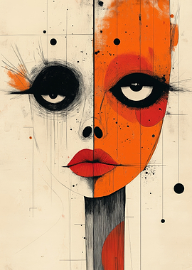 Abstract Portrait with Split Color Scheme