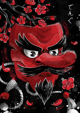 Tengu Mask with Cherry Blossoms