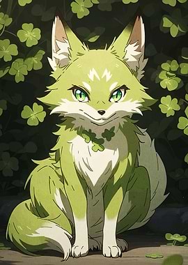 Green Fox with Clovers