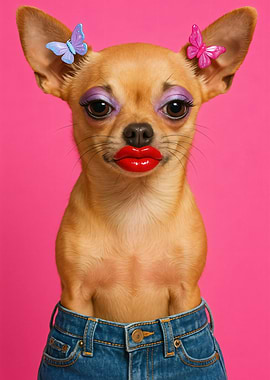 Glamorous Chihuahua with Makeup and Jeans