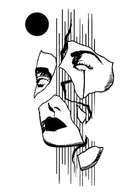 Fragmented Face with Black Circle