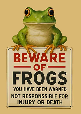Beware of Frogs Sign with Frog