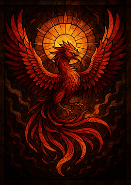 Phoenix Rising Stained Glass Art