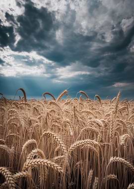 Wheat Field Under Stormy Sky