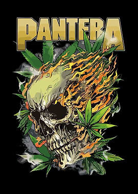 Pantera Skull with Flames and Leaves